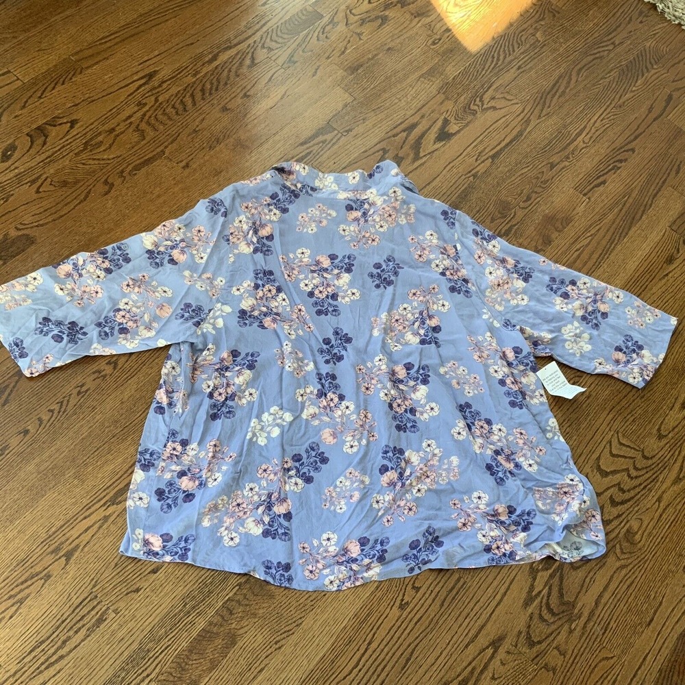 WOMAN WITHIN Blouse Sz 4X 34/36 Purple Floral Pintuck Relaxed Boho Tunic Top NWT - Picture 7 of 10